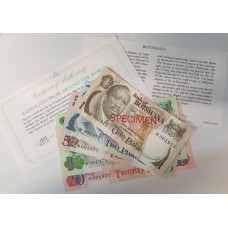 BOTSWANA 1978 . ONE 1 - TWENTY 20 PULA BANKNOTES . SPECIMEN